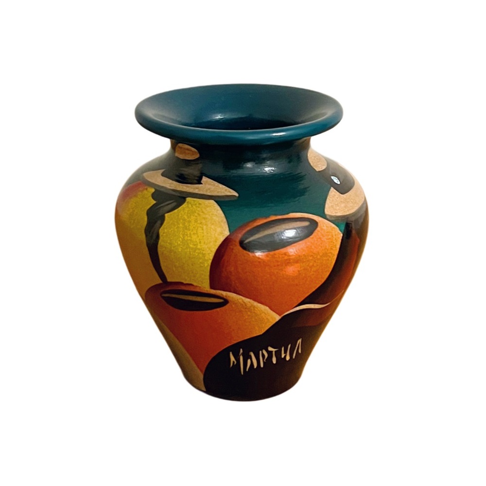 Vintage Hand Painted Clay Folk Art Vase